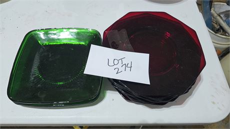 Anchor Hocking Green Charm Plates & Ruby Plates