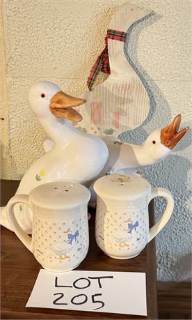 Country Home Decor Salt & Pepper Shakers, Wood Goose, Ceramic Geese