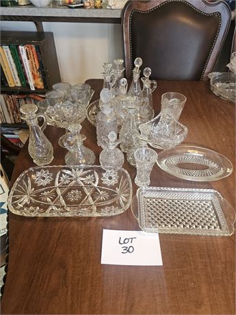 Mixed Crystal & Glass Lot- EAPG, Cruets, Platters, Drinking Glasses & Much More