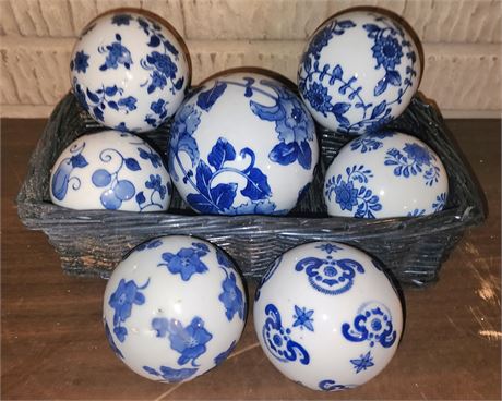 Blue & White Chinoiserie Porcelain Decor Balls Orbs
