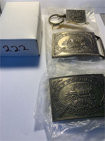 Ford Belt Buckles Lot of 2 and Ford Key Chain