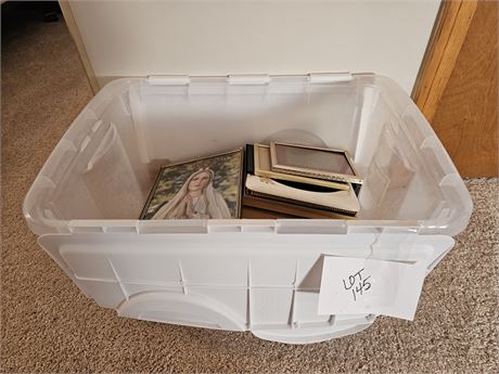 Plastic Bin of Mixed Size Picture Frames
