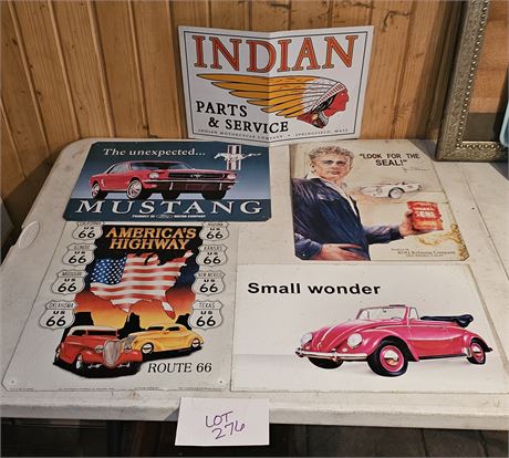 Metal Wall Signs Repro - Golden Seal/Indian Motorcycle/Mustangs & More