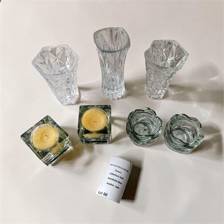 Crystal Lot - Ice Cube Crystal Glass Candle Holders, Lotus-Style Candle Holders
