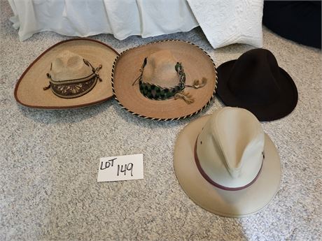 Mixed Men's Hat Lot:Canvas Field Hat/Country Road 100% Wool Hat & Tight Sombero