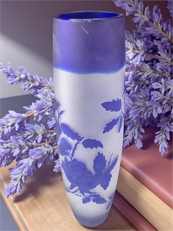 Émile Gallé Style Cameo Glass Blue & White Vase