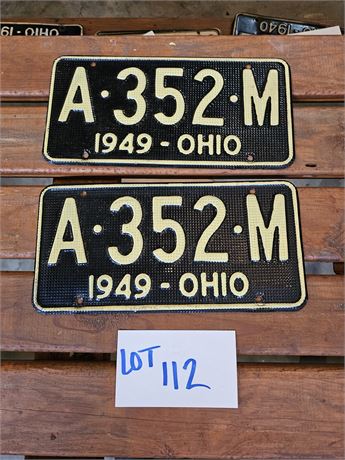 Vintage 1949 Ohio License Plate Set