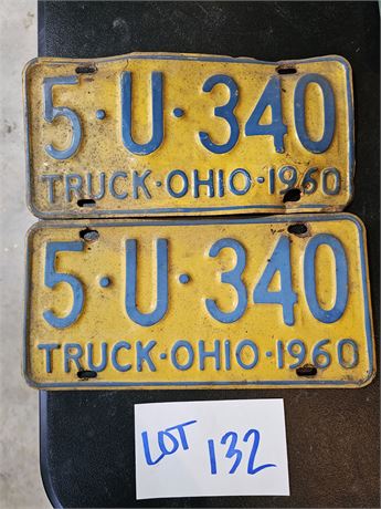 Vintage 1960 Ohio Truck License Plate Set