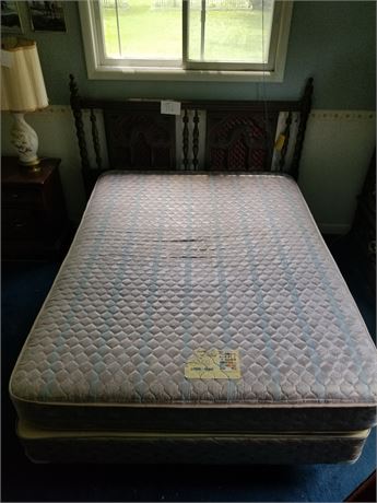 Wood/Red Velvet Classic 70's Medieval Style Full Size Bed