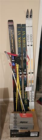 Vintage Mixed Ski Lot- Boots, Skis & Poles & Hats