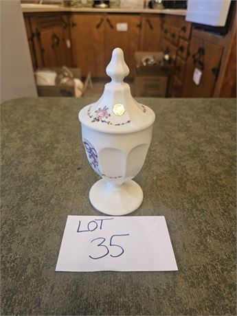 Westmoreland Lidded Pedestal HP Rose Candy Dish