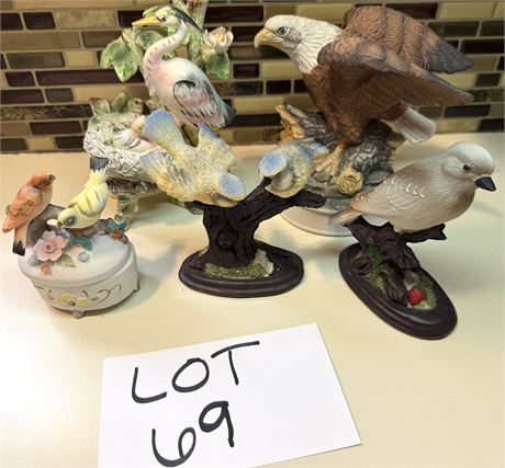 Vintage Bird Figurine Lot Enesco Trinket Dish, Royal Heritage & More