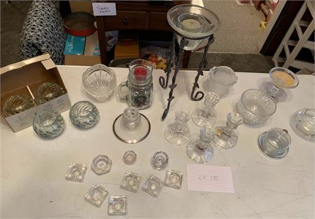 Clear Glass Candleholder Candlestick Lot All Shapes And Sizes