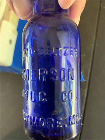 Vintage Emerson Drug Co. Cobalt Blue Glass Seltzer Bottle