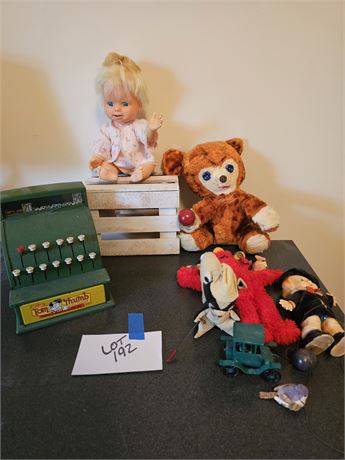 Vintage Kids Toy Lot:Tom Thumb Metal Cash Register/Vintage Plush/Dolls & More