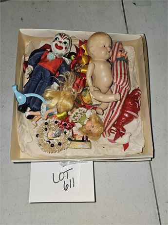 Mixed Vintage Toy Lot- Composition Doll, Vintage Pixie & Santa, Skediddle &