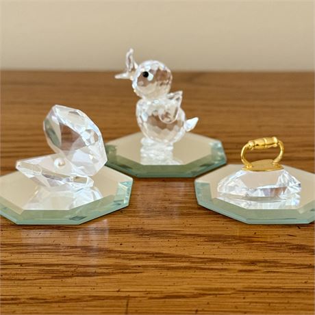 Retired Swarovski Crystal Figurines - Mini Drake, Iron and Oyster w/ Pearl