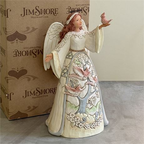 Jim Shore Heartland Creek White Woodland Angel w/ Cardinal Figurine
