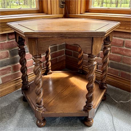 Ethan Allen Charter Oak Barley Twist Hexagon Side Table - 29 x 23"T