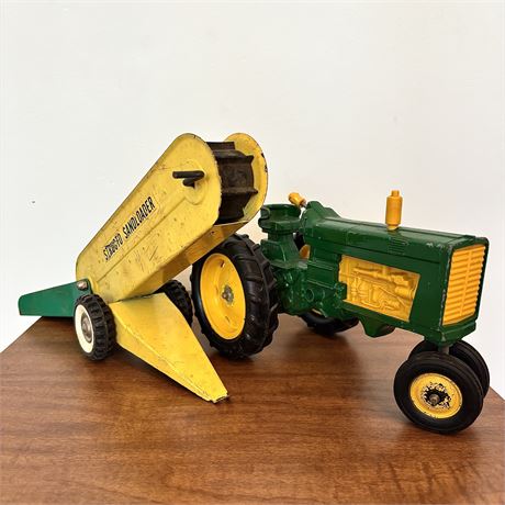 Vintage Structo Pressed Steel Sand Loader and Hubley (?) Tractor