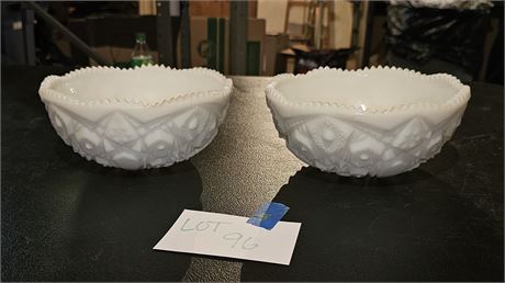 McKee Toltec Milk Opaque Glass Bowls with Scalloped Edges