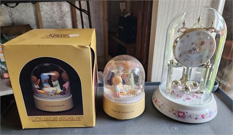 Precious Moments Clock and Snowglobe