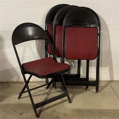 Set of 4 Steel and Vinyl Vintage Folding Chairs