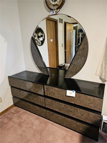 80’s Black & Gray Dresser & Mirror