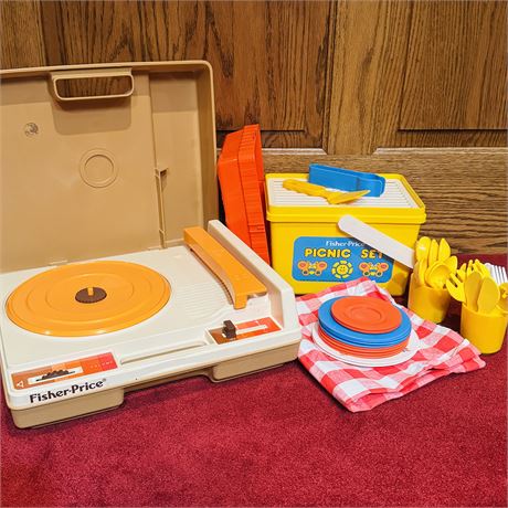 1978 Fisher Price Record Player and Vintage 1985 Picnic Set