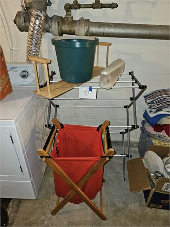 Mixed Laundry Lot: Drying Rack / Clothes Hamper / Shelf & More