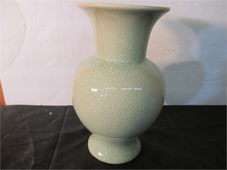 Vintage Mid Century 10" Pastel Crackle Green Decorator Art Vase