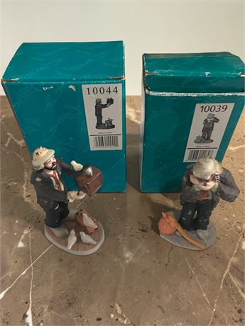 Emmett Kelly Jr. Porcelain Figurines Toothache & Watch the Birdie By Flambo