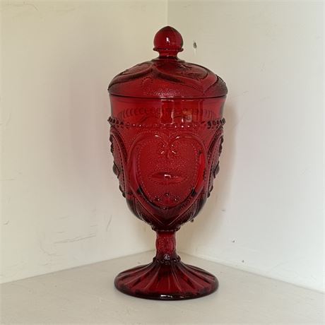 Mosser Ruby Red Glass Covered Candy Dish - 8"T