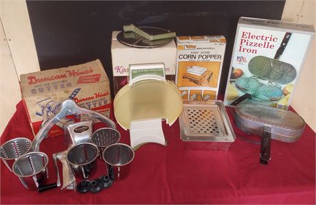 Pizzelle iron, Corn Popper, Kitchen Magician, Food cutter