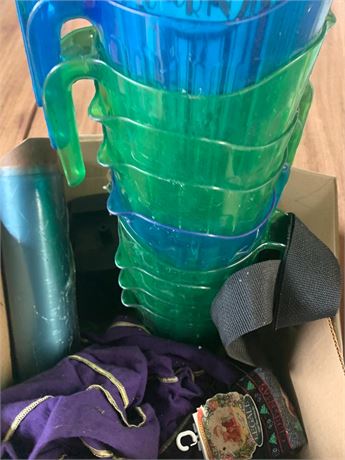 Crown Royal Cinch Bags, Blue/Green Plastic Pitchers & Blue Plastic Wrap Roll