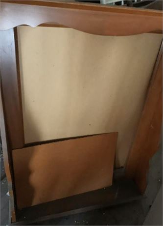 Wood Framed Mirror & 4 Tier Metal Shelving Unit W/Faux Wood Grain Sides