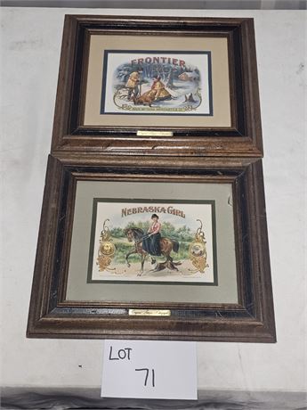 Stone Lithograph Cigar Box Label Framed Nebraska Girl & Frontier