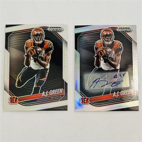 A.J. Green 2025 Panini Prizm Black - Autographed White /175 & Silver Prizm Cards