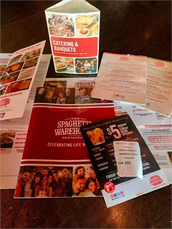MEMORABILIA LOT - Spaghetti Warehouse Marketing & Menu Lot