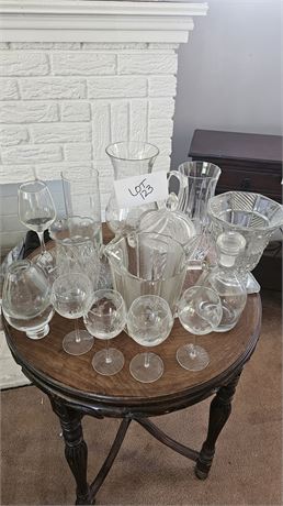 Mixed Clear Glass Lot EAPG Modern Block Cube Vase, Lenox Crystal Lidded Jar