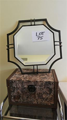 Metal & Beveled Glass Mirror & Paisley Floral Print Storage Box