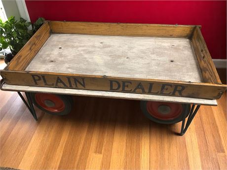 Plain Dealer Newspaper Wagon Repurposed Into A Coffee Table (Antique)