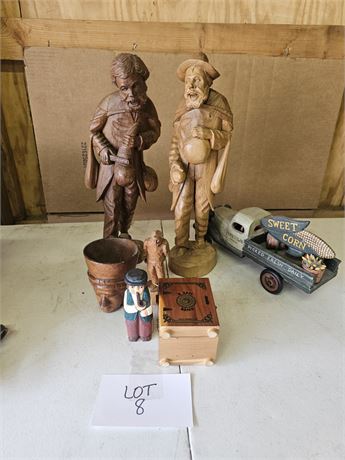 Mixed Wood Carved Figural Sculptures Sizes & Maker Vary & More