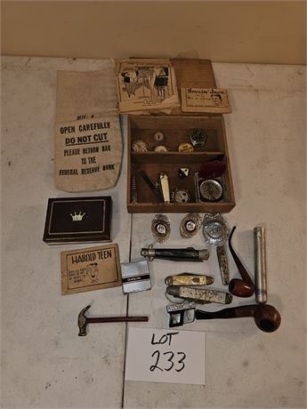 Vintage Mixed Men's Collectibles- Pocket Knives, Pipes, Badges & More