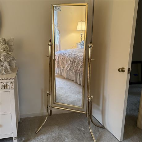 Vintage Hollywood Regency Brass Cheval Mirror