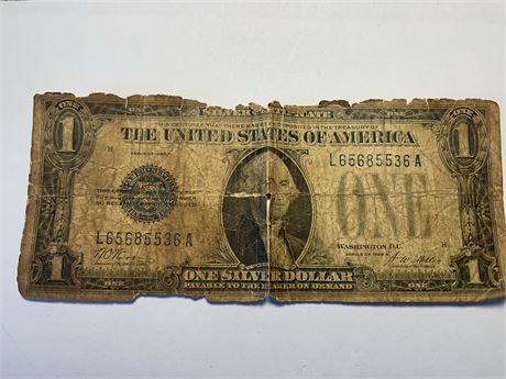 1928 Series A Silver Dollar Bill Silver Certificate Funnyback