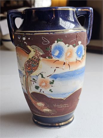 Japanese Multi-Colored Earth Tone Bird Vase