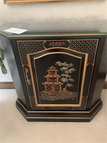 Vintage Habersham Japanned Chinoiserie Black Lacquer Side Cabinet Server/Bar