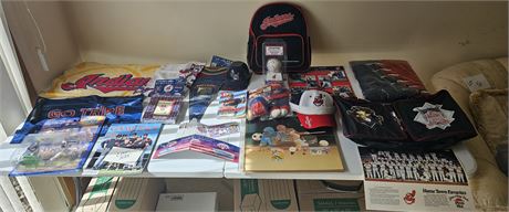 Large Mixed Lot of Cleveland Indians Collectibles - Towels / Photo's / Figurines