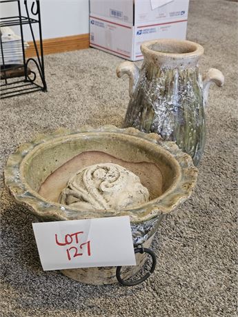 Evans Pottery Pinch Glaze Clay Pottery Planter With Lion & Grape Motif & Kirklan